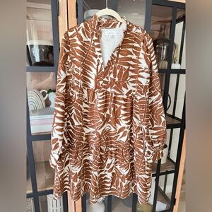 THML long sleeve dress tiered palm print pocket tiered ruffle teacher fall vneck